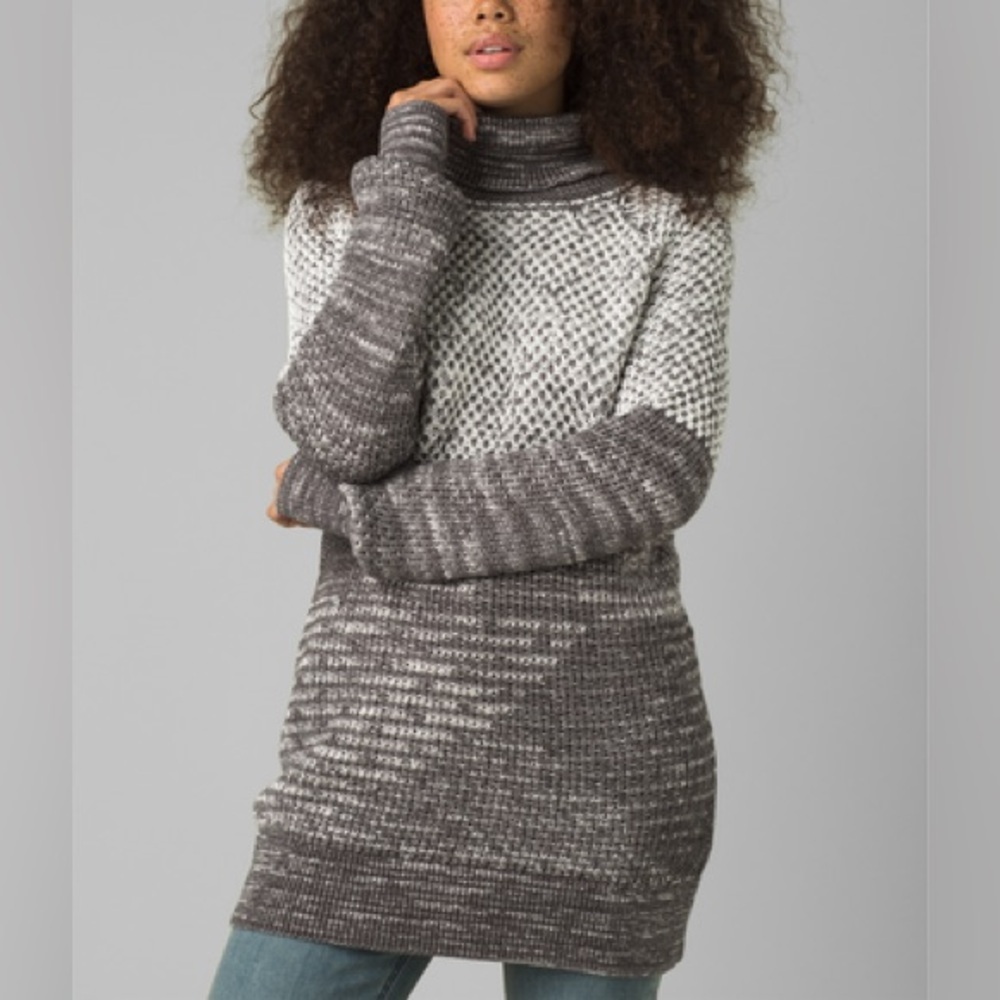 prAna Abelle Sweater Tunic Gray Turtleneck Cozy Minimalist Winter Layer L